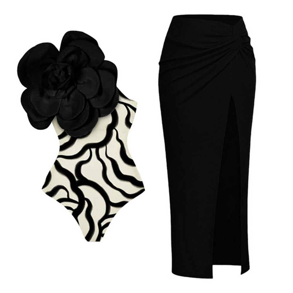 2024 Bikini Floral Ruffled Bikini Set Women 3D Flower High Waist Two Piece Swimsuit Beach Skirt Bathing Suit Swimwear Biquinis set 18