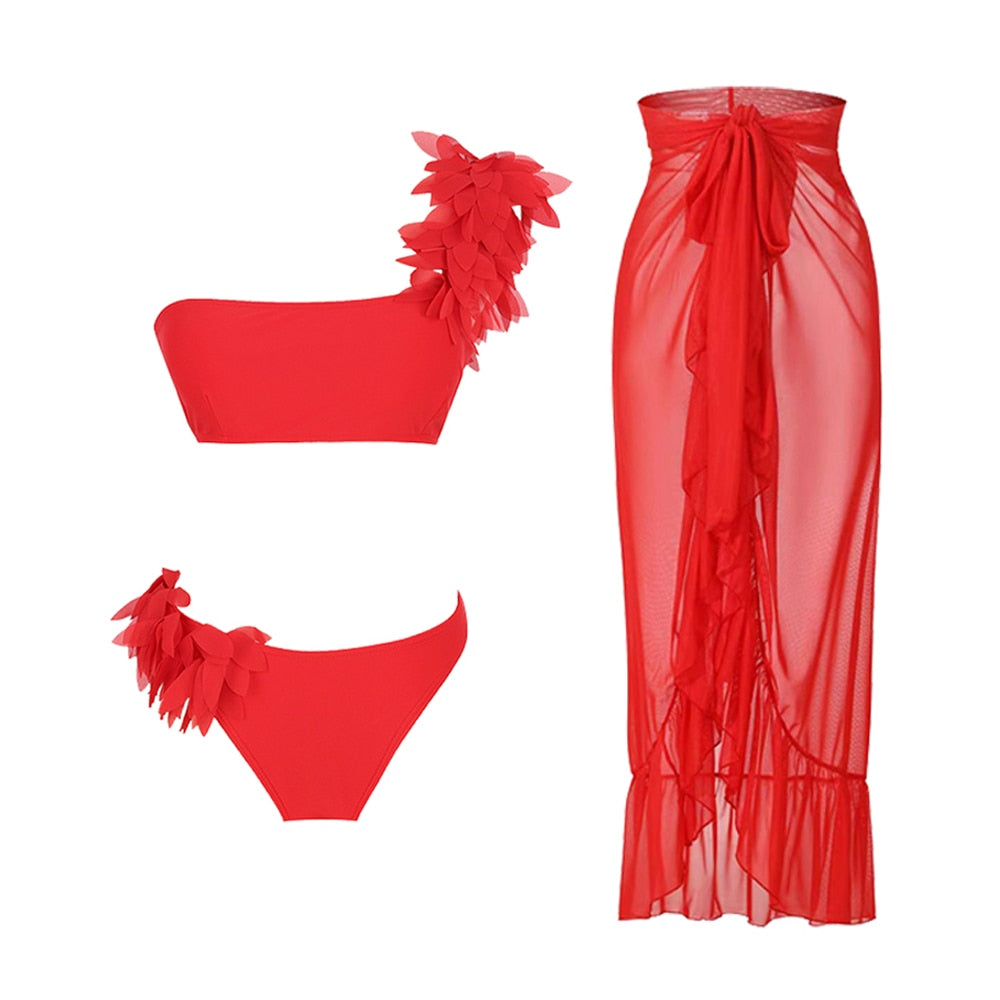 2024 Bikini Floral Ruffled Bikini Set Women 3D Flower High Waist Two Piece Swimsuit Beach Skirt Bathing Suit Swimwear Biquinis set 6