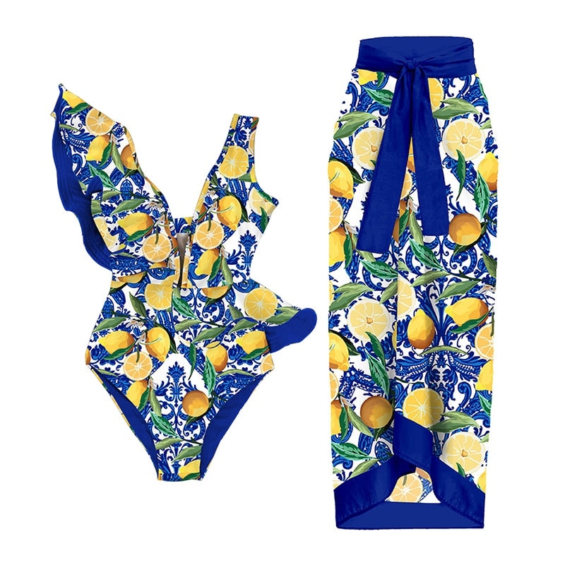 2024 Bikini Floral Ruffled Bikini Set Women 3D Flower High Waist Two Piece Swimsuit Beach Skirt Bathing Suit Swimwear Biquinis