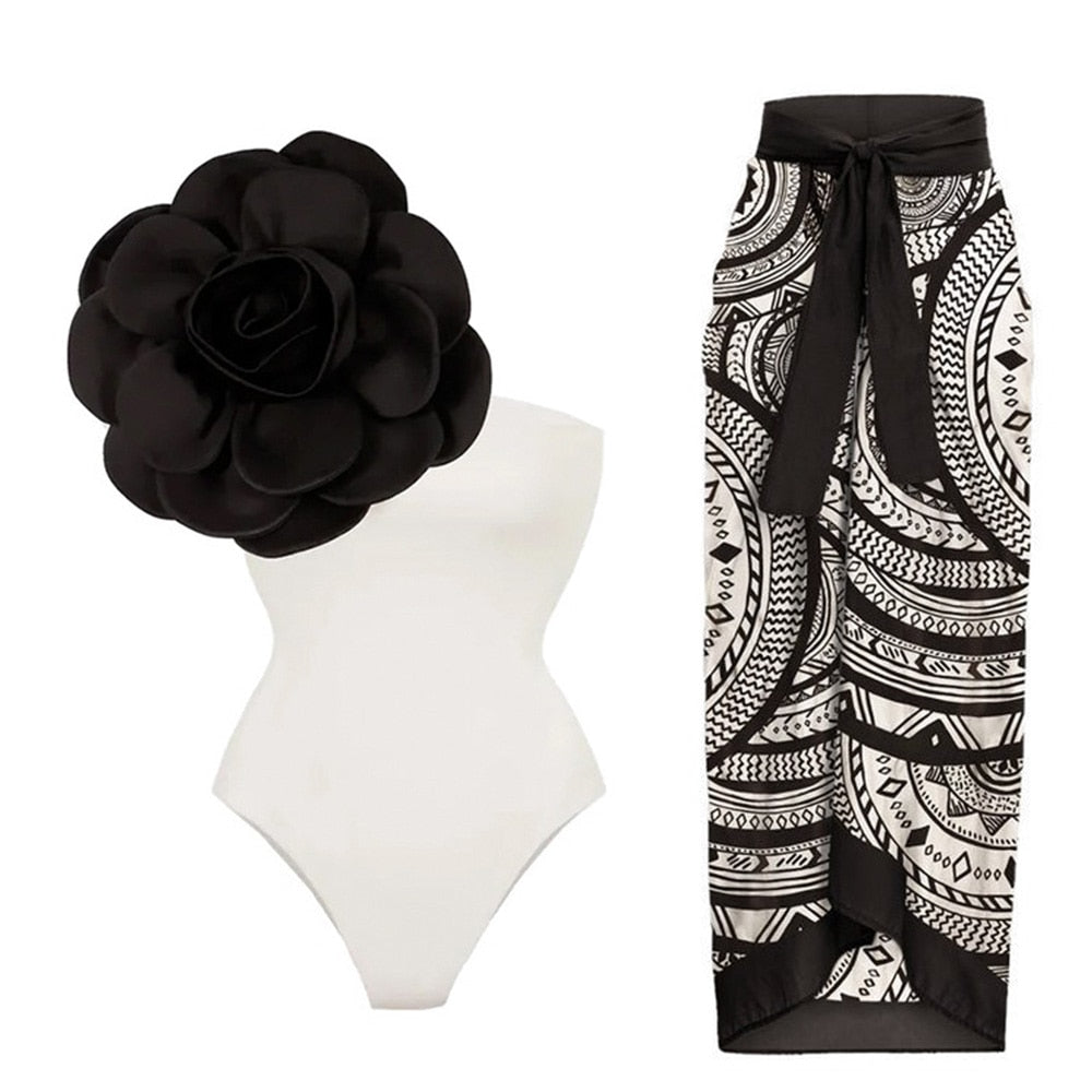 2024 Bikini Floral Ruffled Bikini Set Women 3D Flower High Waist Two Piece Swimsuit Beach Skirt Bathing Suit Swimwear Biquinis set 12