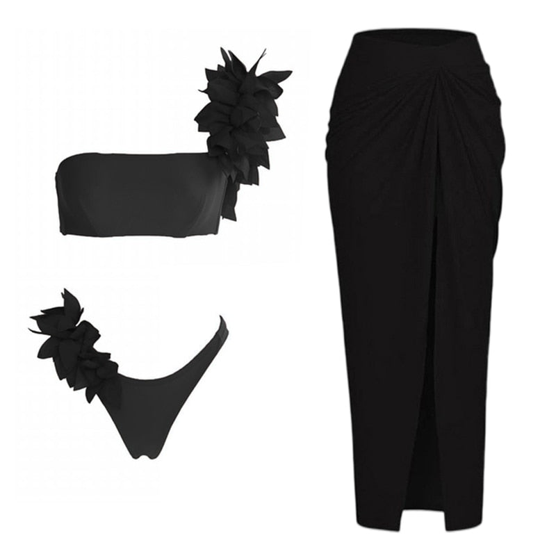 2024 Bikini Floral Ruffled Bikini Set Women 3D Flower High Waist Two Piece Swimsuit Beach Skirt Bathing Suit Swimwear Biquinis set 5