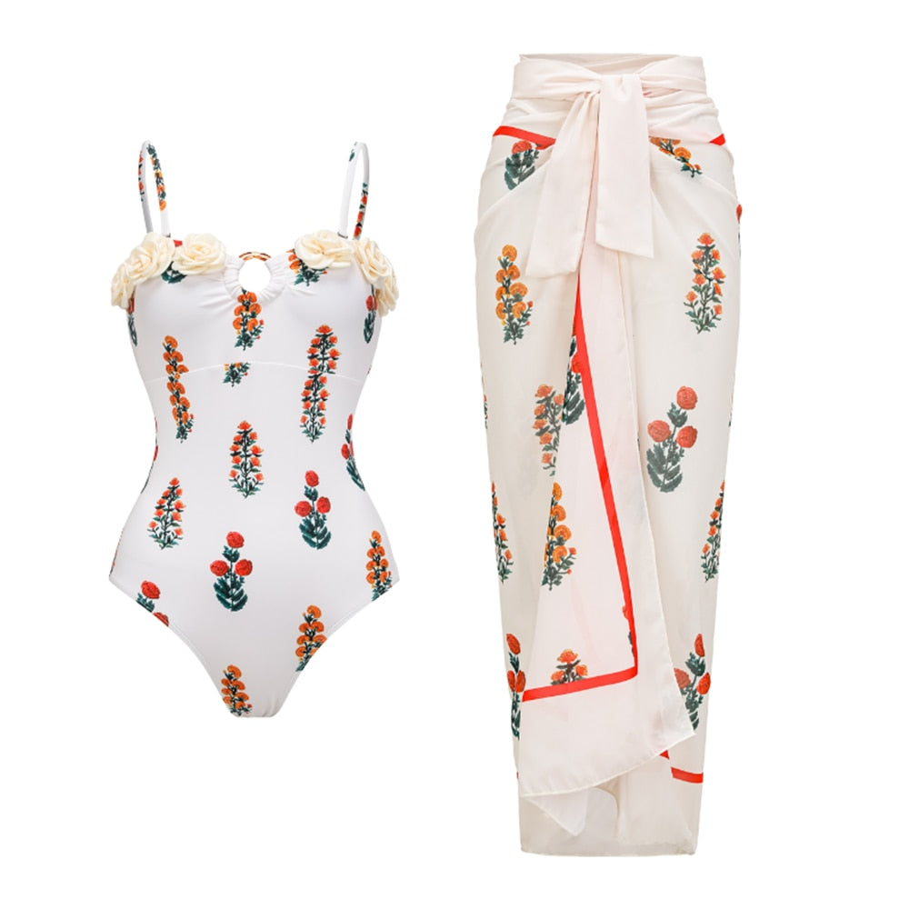 2024 Bikini Floral Ruffled Bikini Set Women 3D Flower High Waist Two Piece Swimsuit Beach Skirt Bathing Suit Swimwear Biquinis set 30