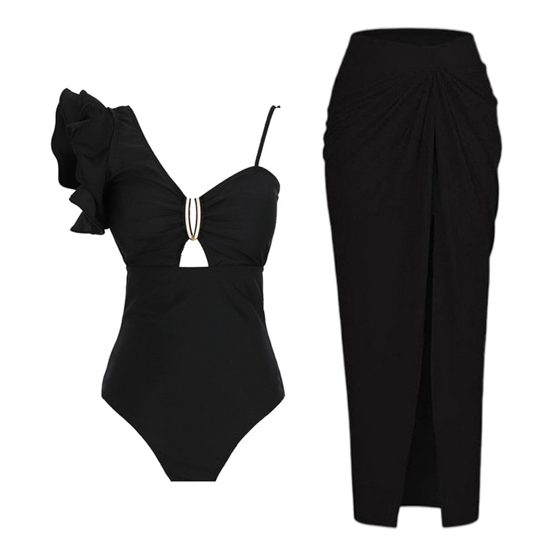 2024 Bikini Floral Ruffled Bikini Set Women 3D Flower High Waist Two Piece Swimsuit Beach Skirt Bathing Suit Swimwear Biquinis