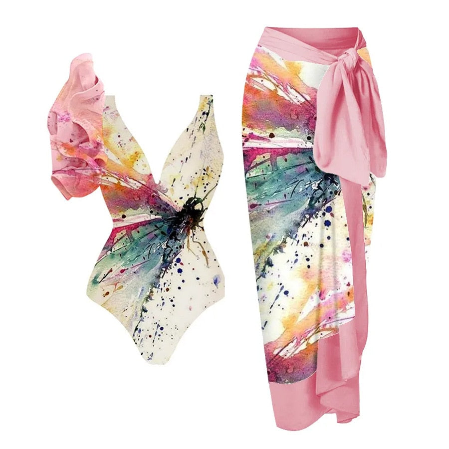 2024 Bikini Floral Ruffled Bikini Set Women 3D Flower High Waist Two Piece Swimsuit Beach Skirt Bathing Suit Swimwear Biquinis