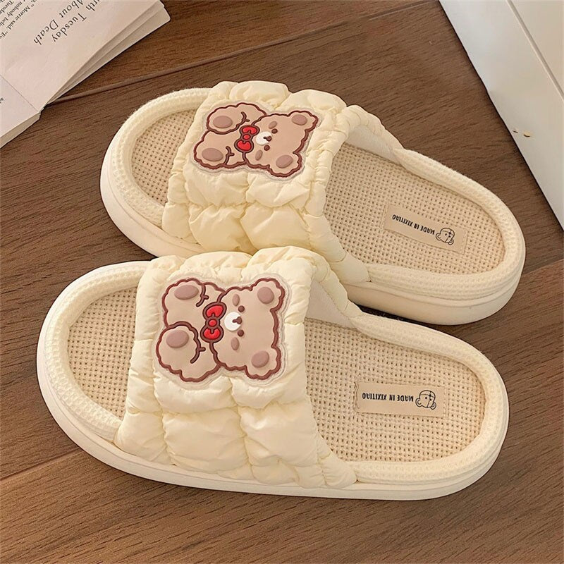 2024 Cartoon Cute Anime Women Slippers Linen Pig Slippers Four Seasons Indoor Home Sandals for Women Fun Shoes New White 1