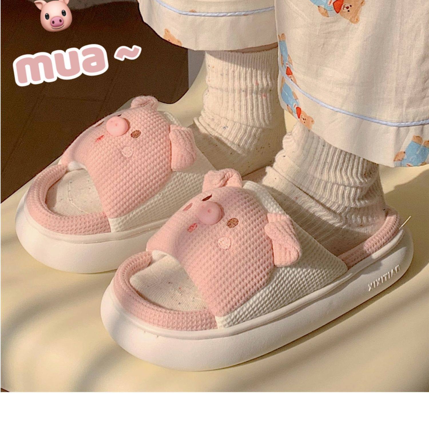 2024 Cartoon Cute Anime Women Slippers Linen Pig Slippers Four Seasons Indoor Home Sandals for Women Fun Shoes New