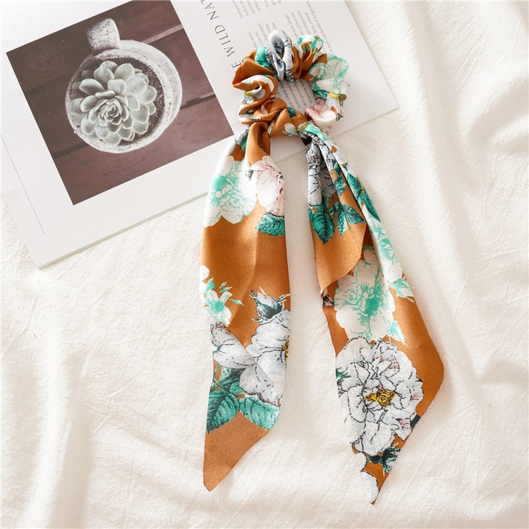2024 Chiffon Printing Flower Bandana Hair Scarf Headband for Women Vintage Long Ribbon Scrunchie Beach Bandanas Hair Accessories 52