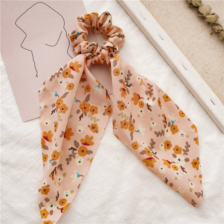 2024 Chiffon Printing Flower Bandana Hair Scarf Headband for Women Vintage Long Ribbon Scrunchie Beach Bandanas Hair Accessories 56
