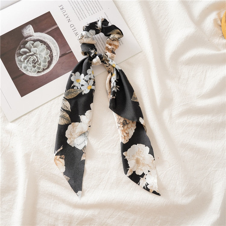 2024 Chiffon Printing Flower Bandana Hair Scarf Headband for Women Vintage Long Ribbon Scrunchie Beach Bandanas Hair Accessories 50