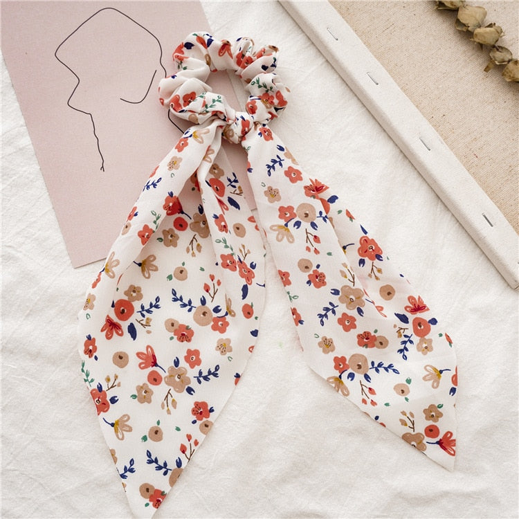 2024 Chiffon Printing Flower Bandana Hair Scarf Headband for Women Vintage Long Ribbon Scrunchie Beach Bandanas Hair Accessories 55