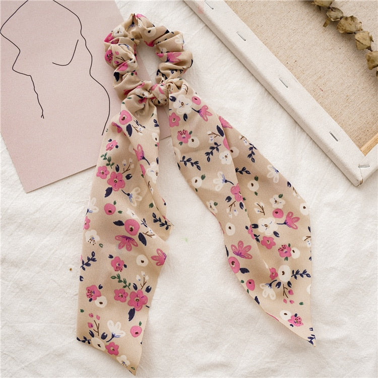 2024 Chiffon Printing Flower Bandana Hair Scarf Headband for Women Vintage Long Ribbon Scrunchie Beach Bandanas Hair Accessories 59