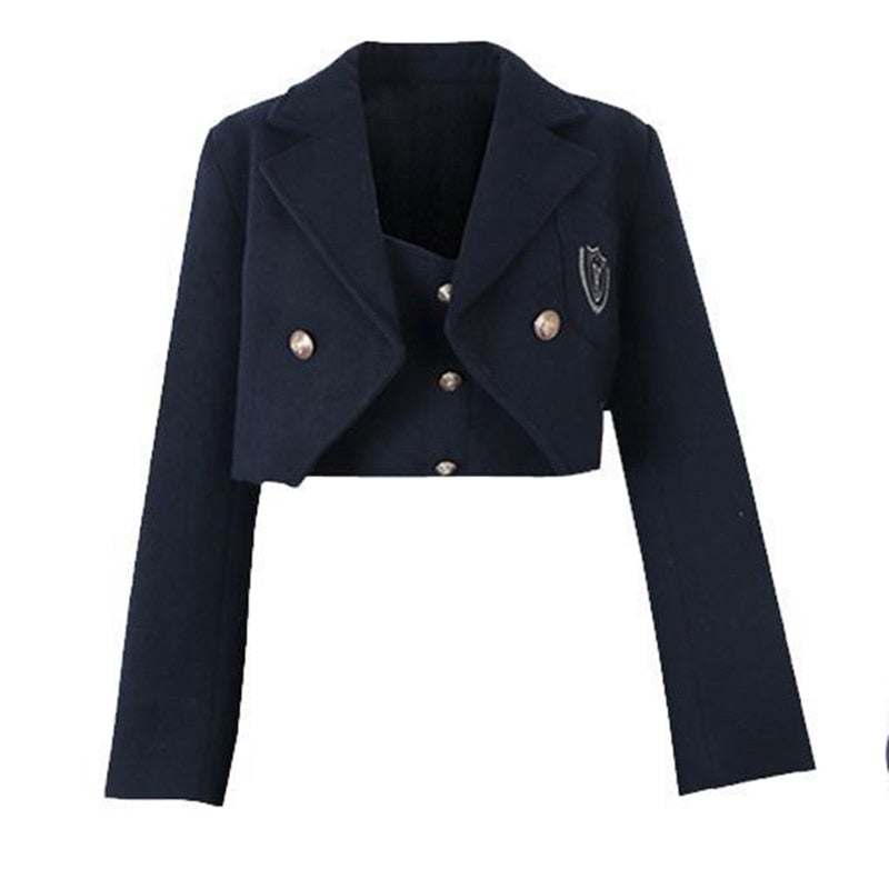 2024 College Style 2 Piece Jacket Skirt Suit Women Spring Autumn Skirt WITH Belt+Streetwear Harajuku BF Casual Coat jacket