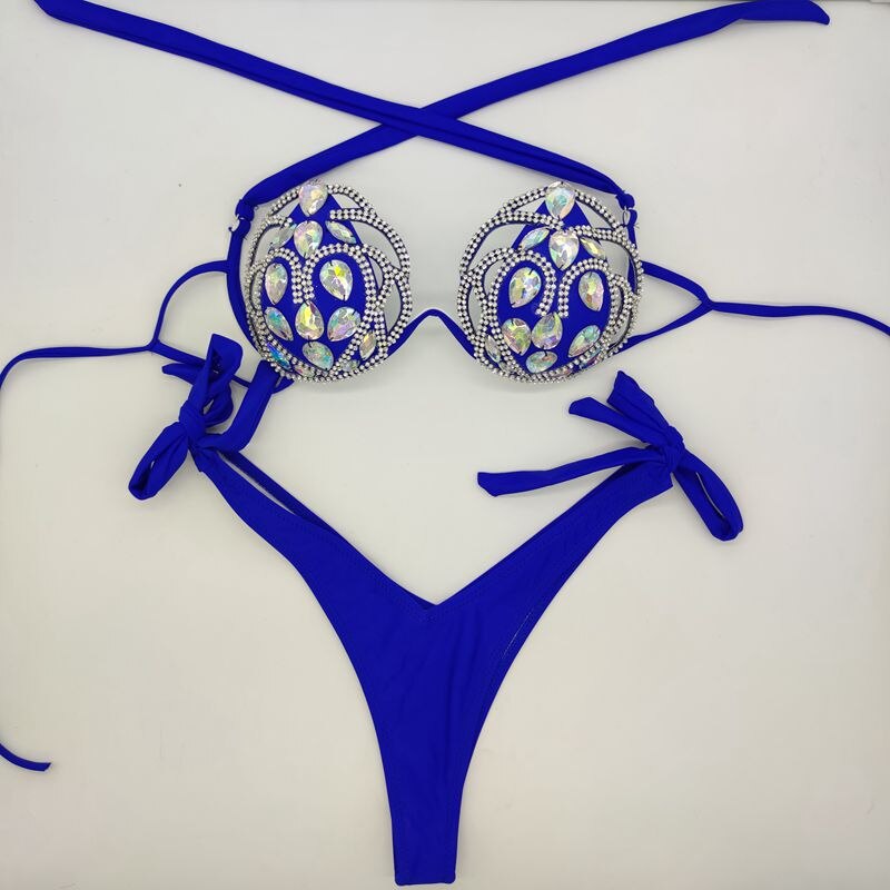2024 Diamond Hollow Out Bikini Set Rhinestone Sexy Women Swimwear Push Up New Bathing Suit Beachwear Beach Hot Swimsuits