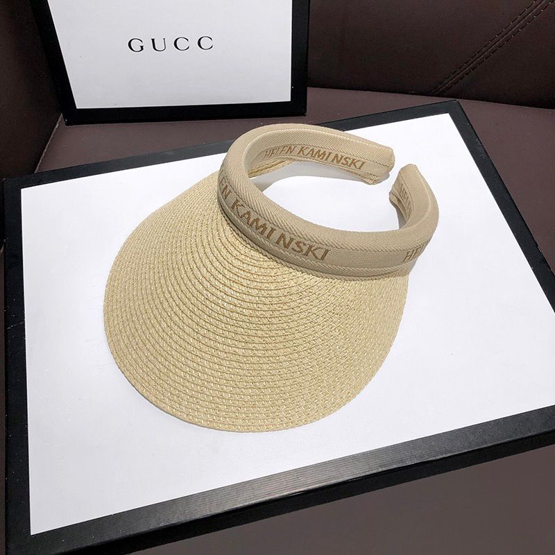 2024 Empty Top Straw Hat Travel Sunshade Sun Hat Cap Trendy Superlite Beach Cap summer Wear Visor Cap For Womens Beige-1 57 cm