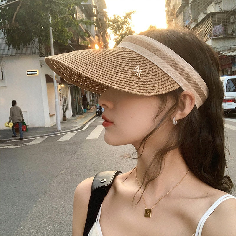 2024 Empty Top Straw Hat Travel Sunshade Sun Hat Cap Trendy Superlite Beach Cap summer Wear Visor Cap For Womens AMAIO