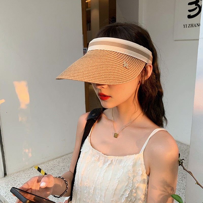 2024 Empty Top Straw Hat Travel Sunshade Sun Hat Cap Trendy Superlite Beach Cap summer Wear Visor Cap For Womens