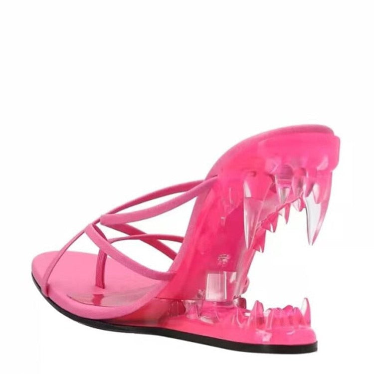 European and American Summer Fashion Metal Teeth Sandals with Profiled Heels, High-heeled Runway Show, Women's Sandals