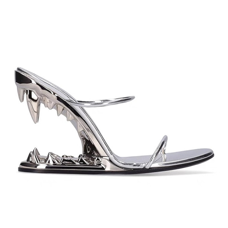European and American Summer Fashion Metal Teeth Sandals with Profiled Heels, High-heeled Runway Show, Women's Sandals
