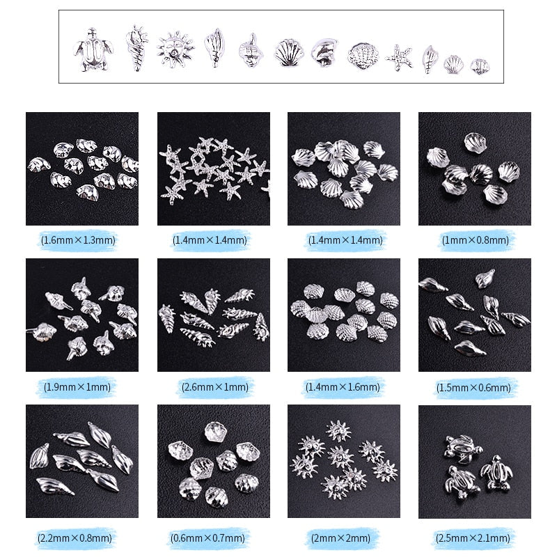 2024 Fashion Metal Sea Animal Stickers for Nails Cute Shell Shape Nail Art Decorations for Manicure