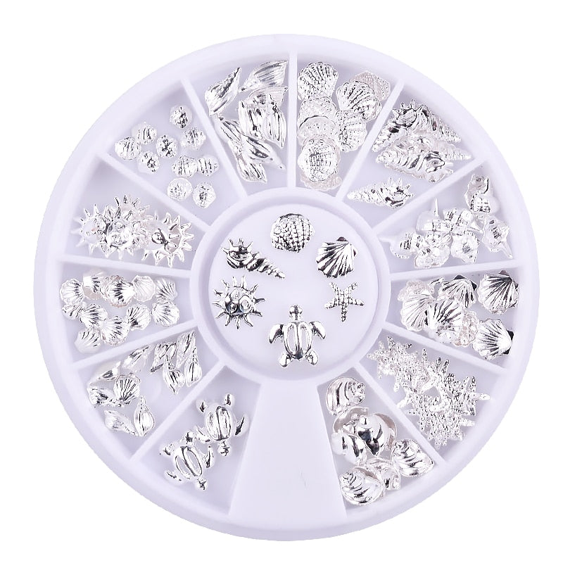 2024 Fashion Metal Sea Animal Stickers for Nails Cute Shell Shape Nail Art Decorations for Manicure sp0270
