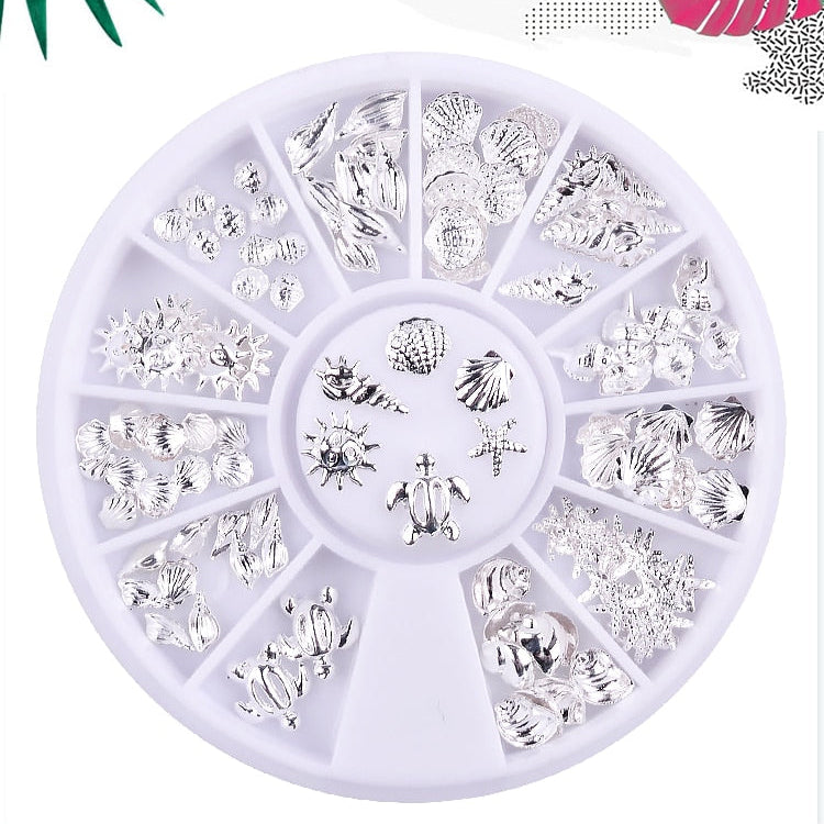 2024 Fashion Metal Sea Animal Stickers for Nails Cute Shell Shape Nail Art Decorations for Manicure