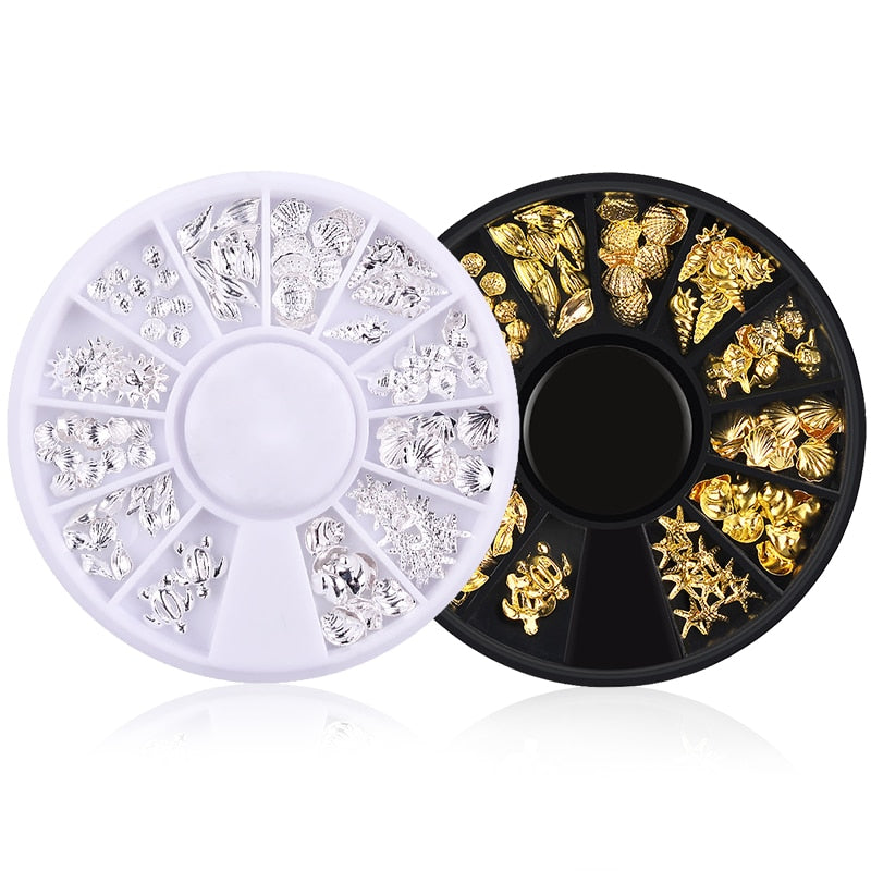 2024 Fashion Metal Sea Animal Stickers for Nails Cute Shell Shape Nail Art Decorations for Manicure