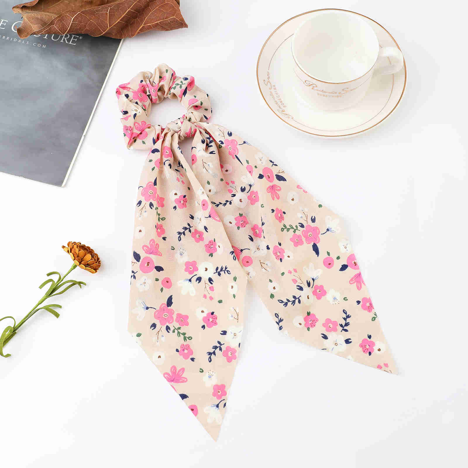 2024 Fashion Print Chiffon Long Ribbon Scrunchies Women Girls Ponytail Scarf Elastic Hair Bands Ties Hair Accessories Wholesale 6