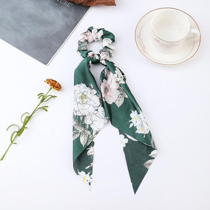 2024 Fashion Print Chiffon Long Ribbon Scrunchies Women Girls Ponytail Scarf Elastic Hair Bands Ties Hair Accessories Wholesale 4