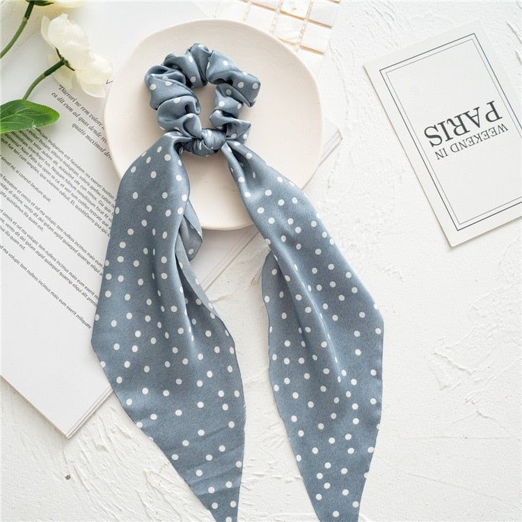 2024 Fashion Print Chiffon Long Ribbon Scrunchies Women Girls Ponytail Scarf Elastic Hair Bands Ties Hair Accessories Wholesale 25