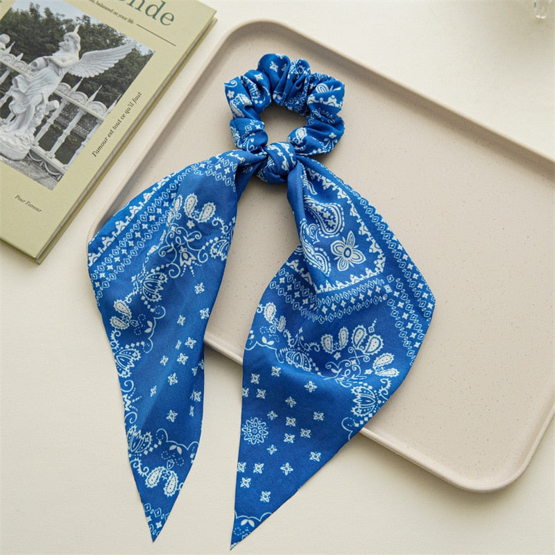 2024 Fashion Print Chiffon Long Ribbon Scrunchies Women Girls Ponytail Scarf Elastic Hair Bands Ties Hair Accessories Wholesale 44