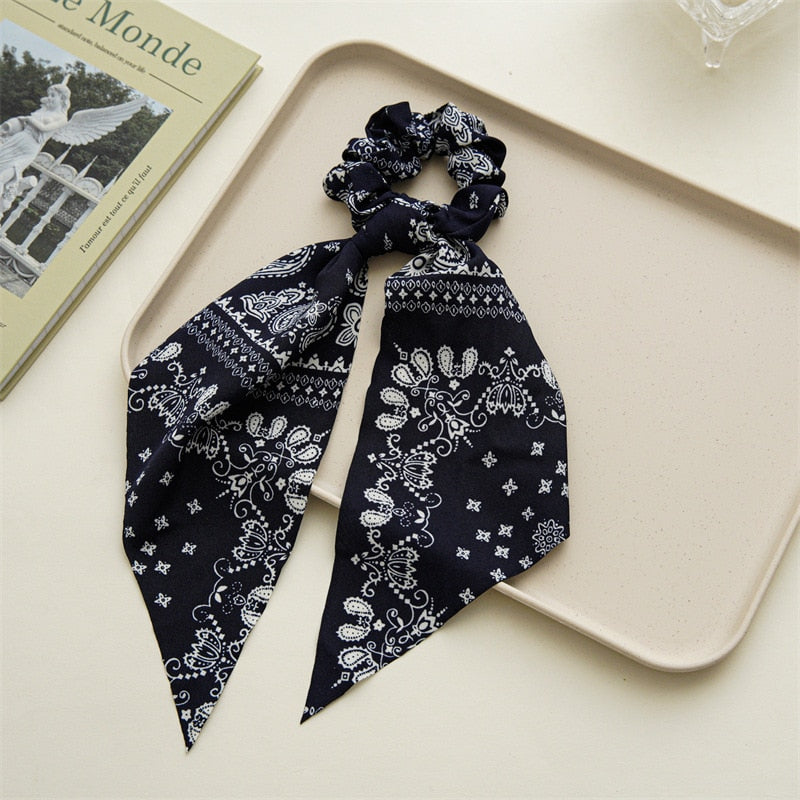 2024 Fashion Print Chiffon Long Ribbon Scrunchies Women Girls Ponytail Scarf Elastic Hair Bands Ties Hair Accessories Wholesale 42
