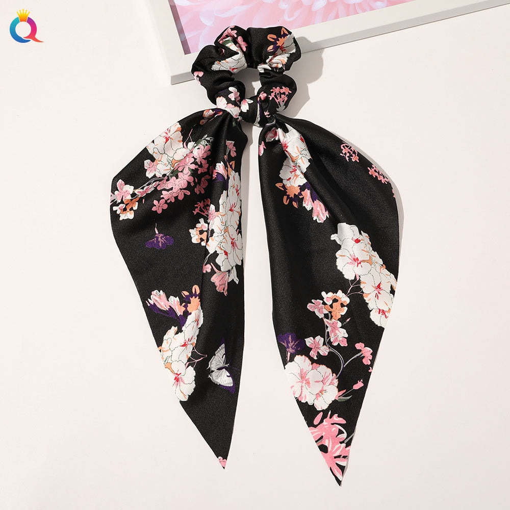 2024 Fashion Print Chiffon Long Ribbon Scrunchies Women Girls Ponytail Scarf Elastic Hair Bands Ties Hair Accessories Wholesale 57