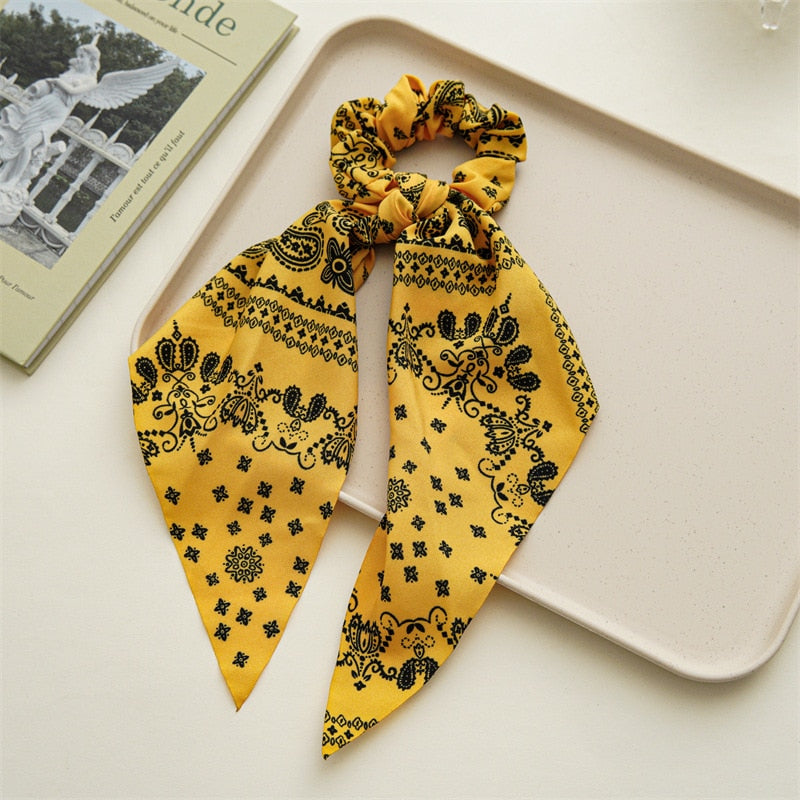 2024 Fashion Print Chiffon Long Ribbon Scrunchies Women Girls Ponytail Scarf Elastic Hair Bands Ties Hair Accessories Wholesale 39