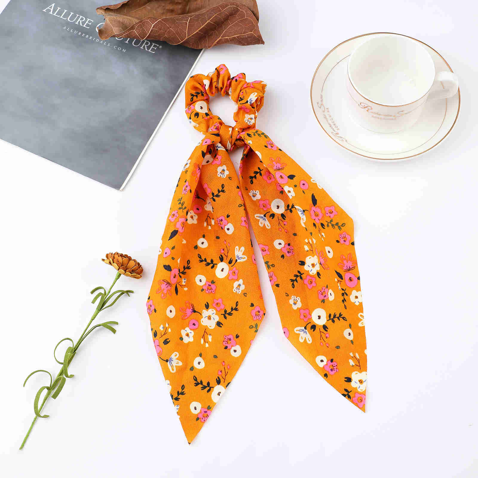 2024 Fashion Print Chiffon Long Ribbon Scrunchies Women Girls Ponytail Scarf Elastic Hair Bands Ties Hair Accessories Wholesale 7