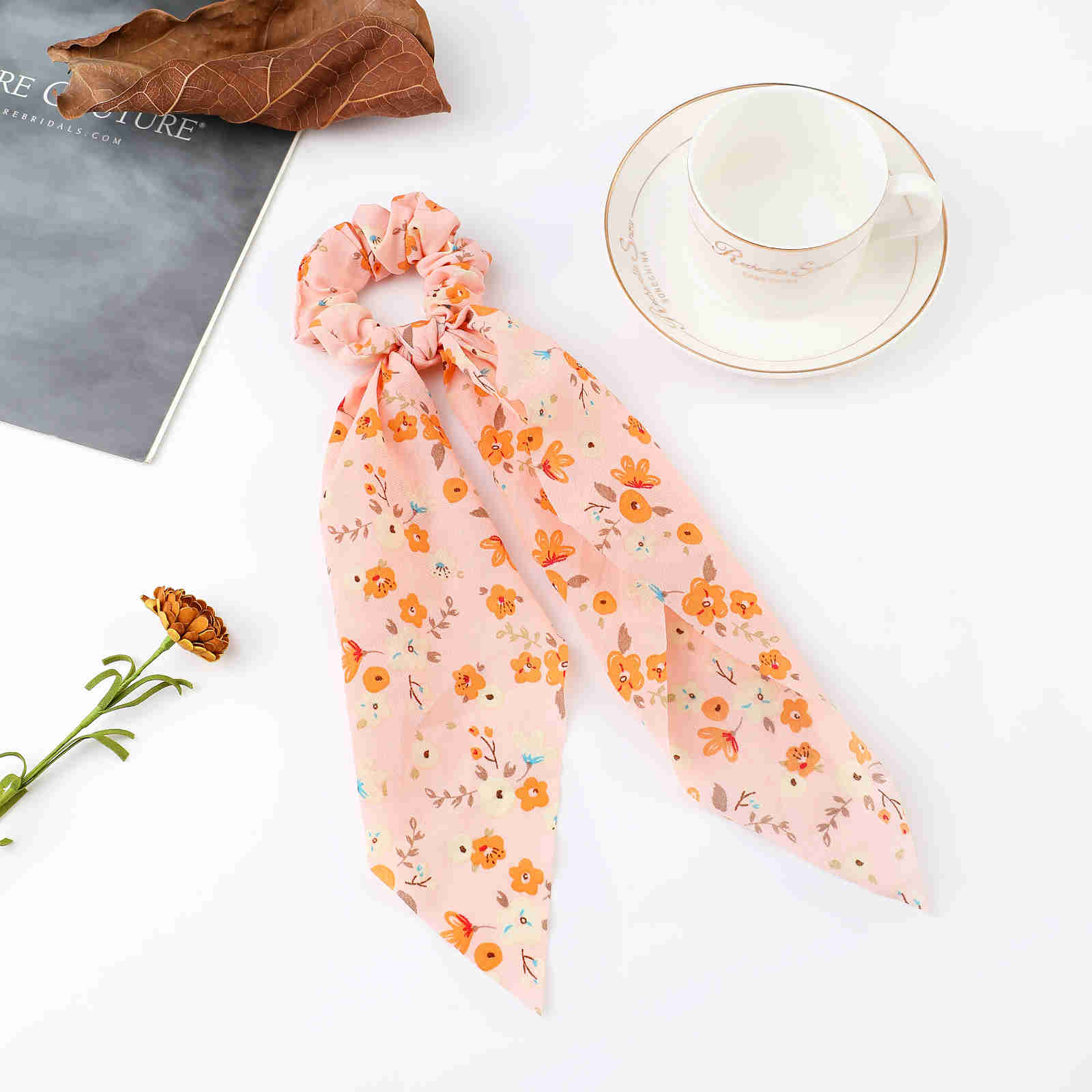 2024 Fashion Print Chiffon Long Ribbon Scrunchies Women Girls Ponytail Scarf Elastic Hair Bands Ties Hair Accessories Wholesale 10