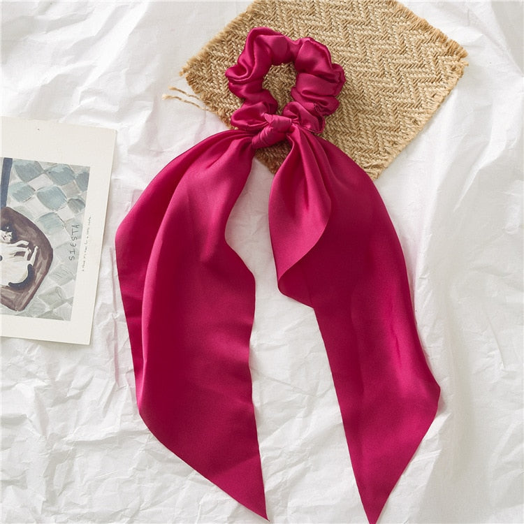2024 Fashion Print Chiffon Long Ribbon Scrunchies Women Girls Ponytail Scarf Elastic Hair Bands Ties Hair Accessories Wholesale 29