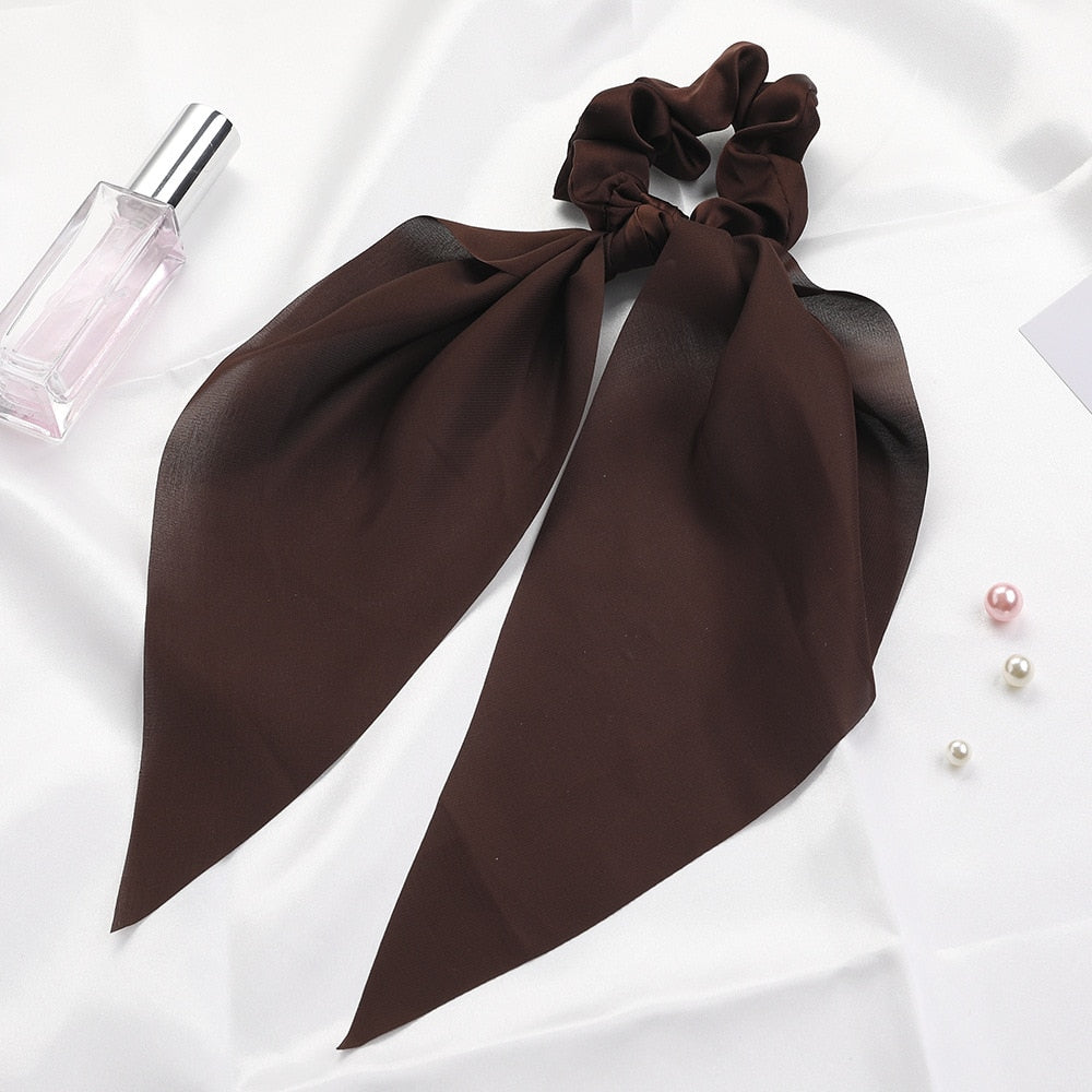 2024 Fashion Print Chiffon Long Ribbon Scrunchies Women Girls Ponytail Scarf Elastic Hair Bands Ties Hair Accessories Wholesale 47