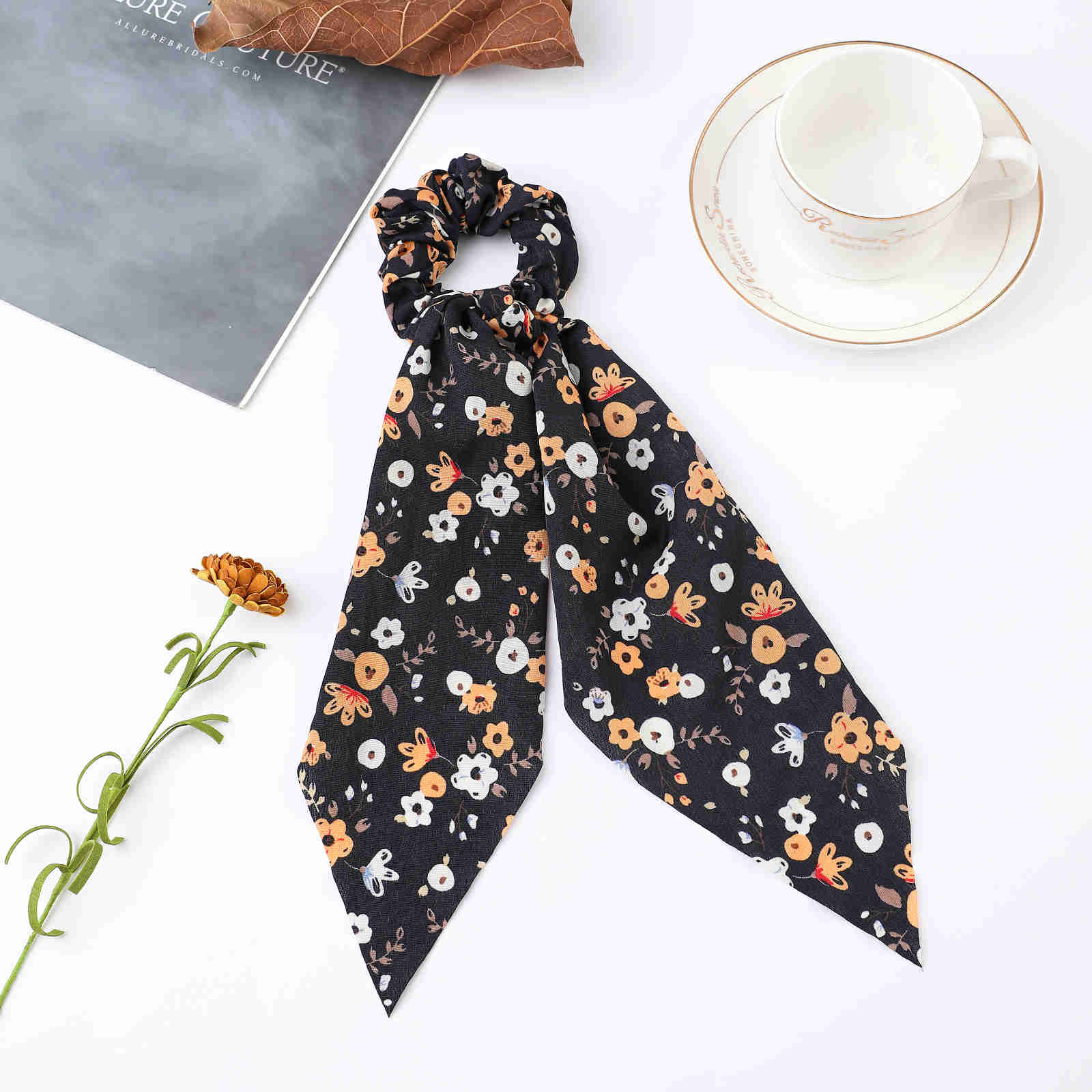 2024 Fashion Print Chiffon Long Ribbon Scrunchies Women Girls Ponytail Scarf Elastic Hair Bands Ties Hair Accessories Wholesale 9