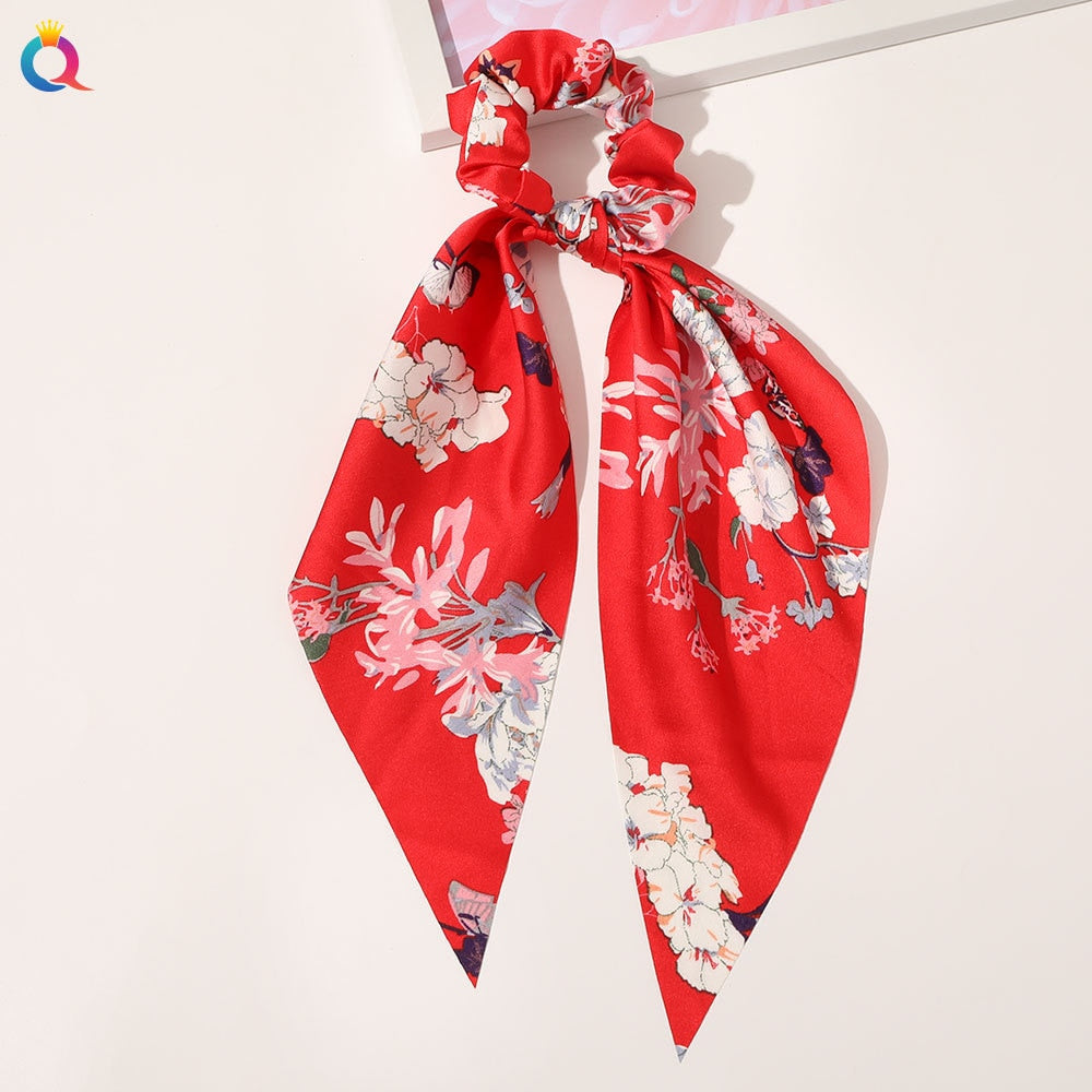2024 Fashion Print Chiffon Long Ribbon Scrunchies Women Girls Ponytail Scarf Elastic Hair Bands Ties Hair Accessories Wholesale 58