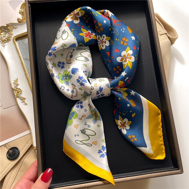 2024 Fashion Wraps Satin Hijab Luxury Square Scarf for Women Hair Bands Ribbon Headband Silk Shawl Neckerchief Female Bandana FJ713-5