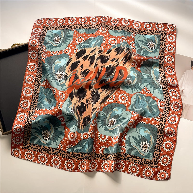 2024 Fashion Wraps Satin Hijab Luxury Square Scarf for Women Hair Bands Ribbon Headband Silk Shawl Neckerchief Female Bandana FJ719-4