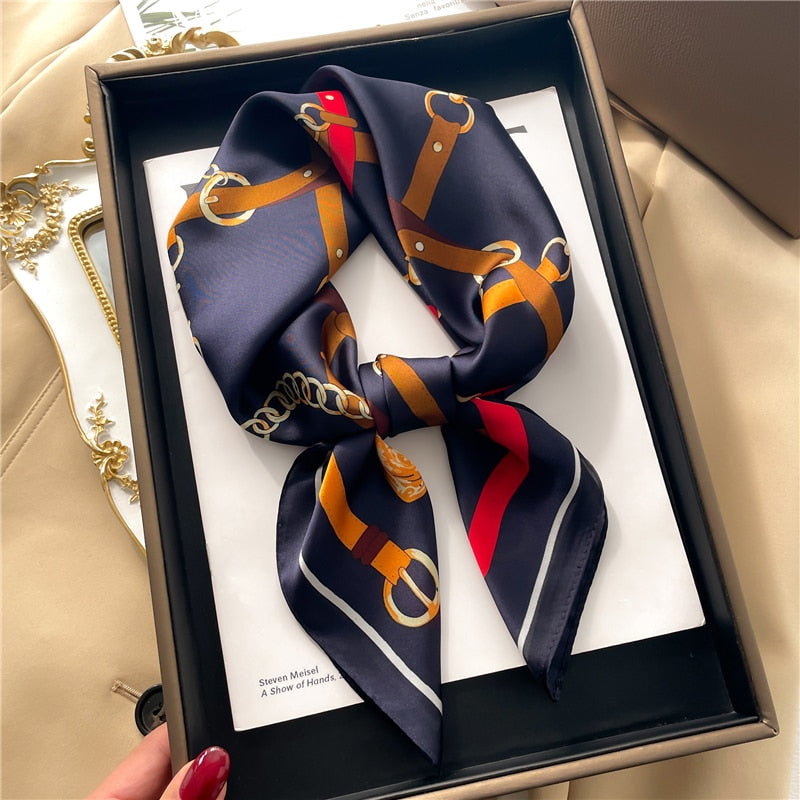 2024 Fashion Wraps Satin Hijab Luxury Square Scarf for Women Hair Bands Ribbon Headband Silk Shawl Neckerchief Female Bandana FJ676-1