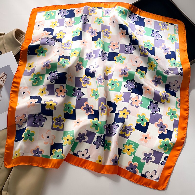 2024 Fashion Wraps Satin Hijab Luxury Square Scarf for Women Hair Bands Ribbon Headband Silk Shawl Neckerchief Female Bandana FJ727-3