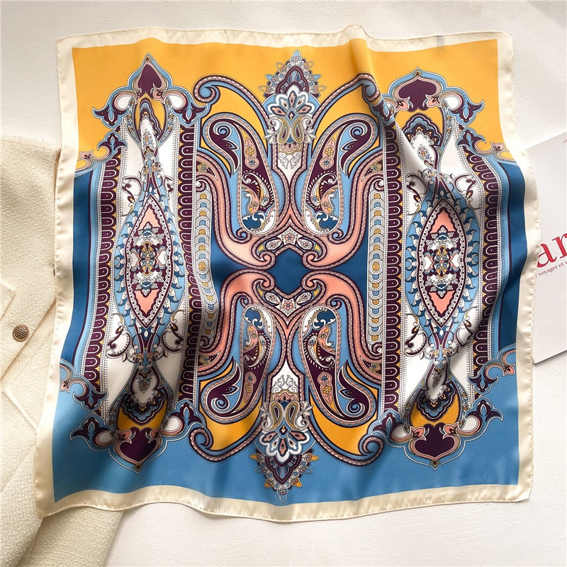 2024 Fashion Wraps Satin Hijab Luxury Square Scarf for Women Hair Bands Ribbon Headband Silk Shawl Neckerchief Female Bandana FJ644-1