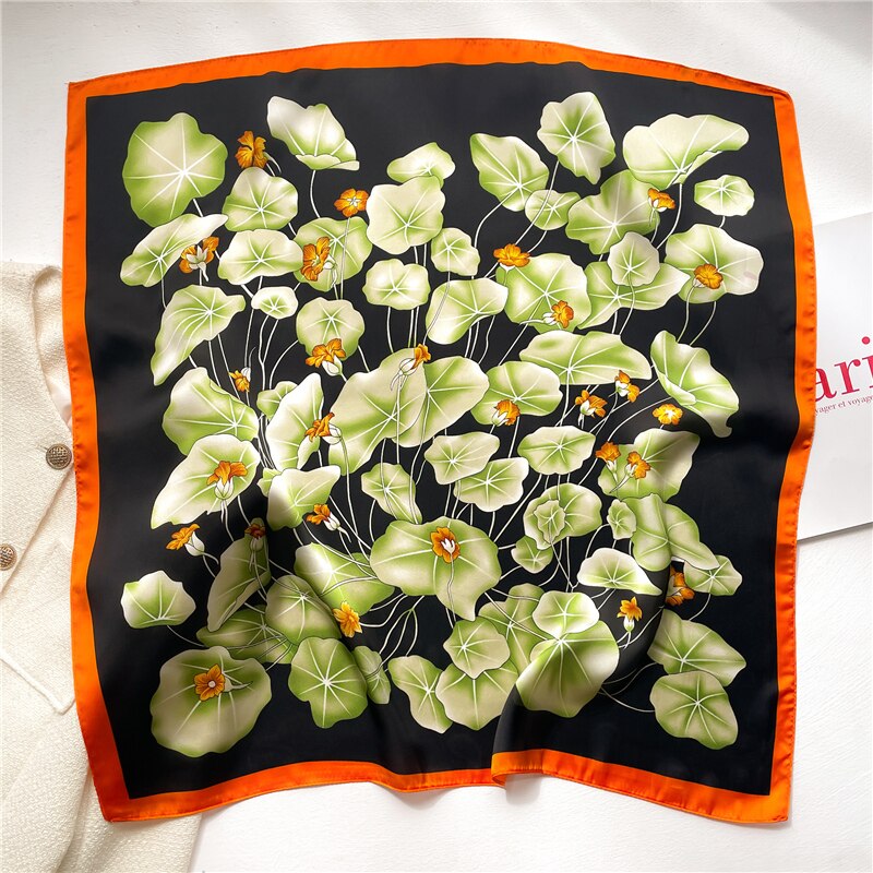 2024 Fashion Wraps Satin Hijab Luxury Square Scarf for Women Hair Bands Ribbon Headband Silk Shawl Neckerchief Female Bandana FJ661-3