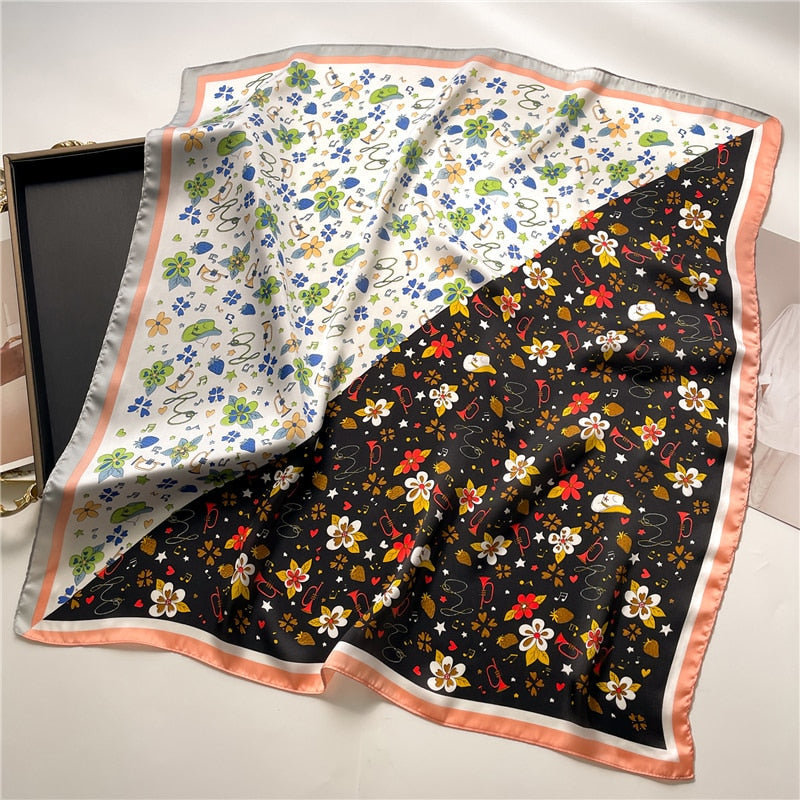 2024 Fashion Wraps Satin Hijab Luxury Square Scarf for Women Hair Bands Ribbon Headband Silk Shawl Neckerchief Female Bandana FJ713-6