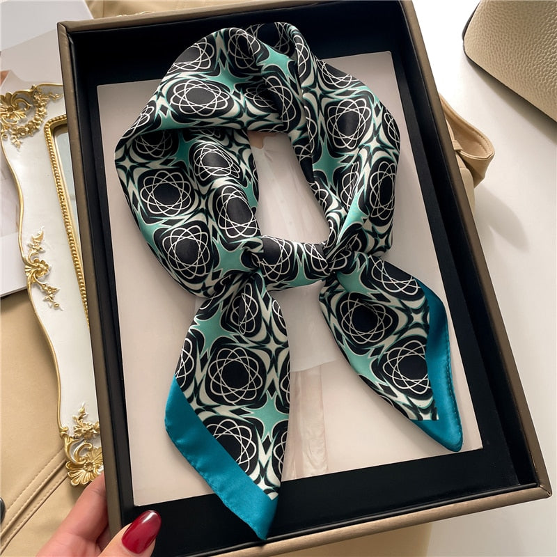2024 Fashion Wraps Satin Hijab Luxury Square Scarf for Women Hair Bands Ribbon Headband Silk Shawl Neckerchief Female Bandana FJ718-4