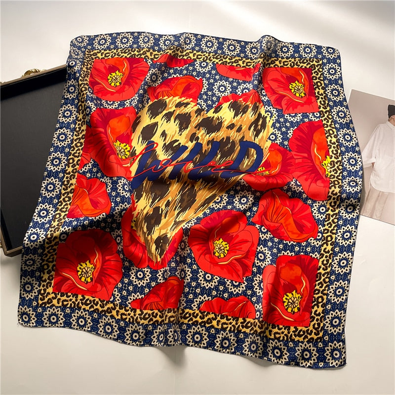 2024 Fashion Wraps Satin Hijab Luxury Square Scarf for Women Hair Bands Ribbon Headband Silk Shawl Neckerchief Female Bandana FJ719-3