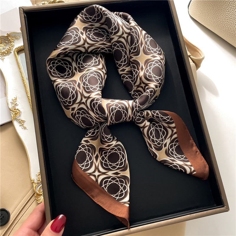 2024 Fashion Wraps Satin Hijab Luxury Square Scarf for Women Hair Bands Ribbon Headband Silk Shawl Neckerchief Female Bandana FJ718-1