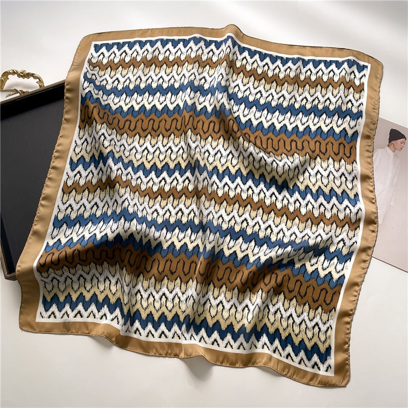 2024 Fashion Wraps Satin Hijab Luxury Square Scarf for Women Hair Bands Ribbon Headband Silk Shawl Neckerchief Female Bandana FJ724-4